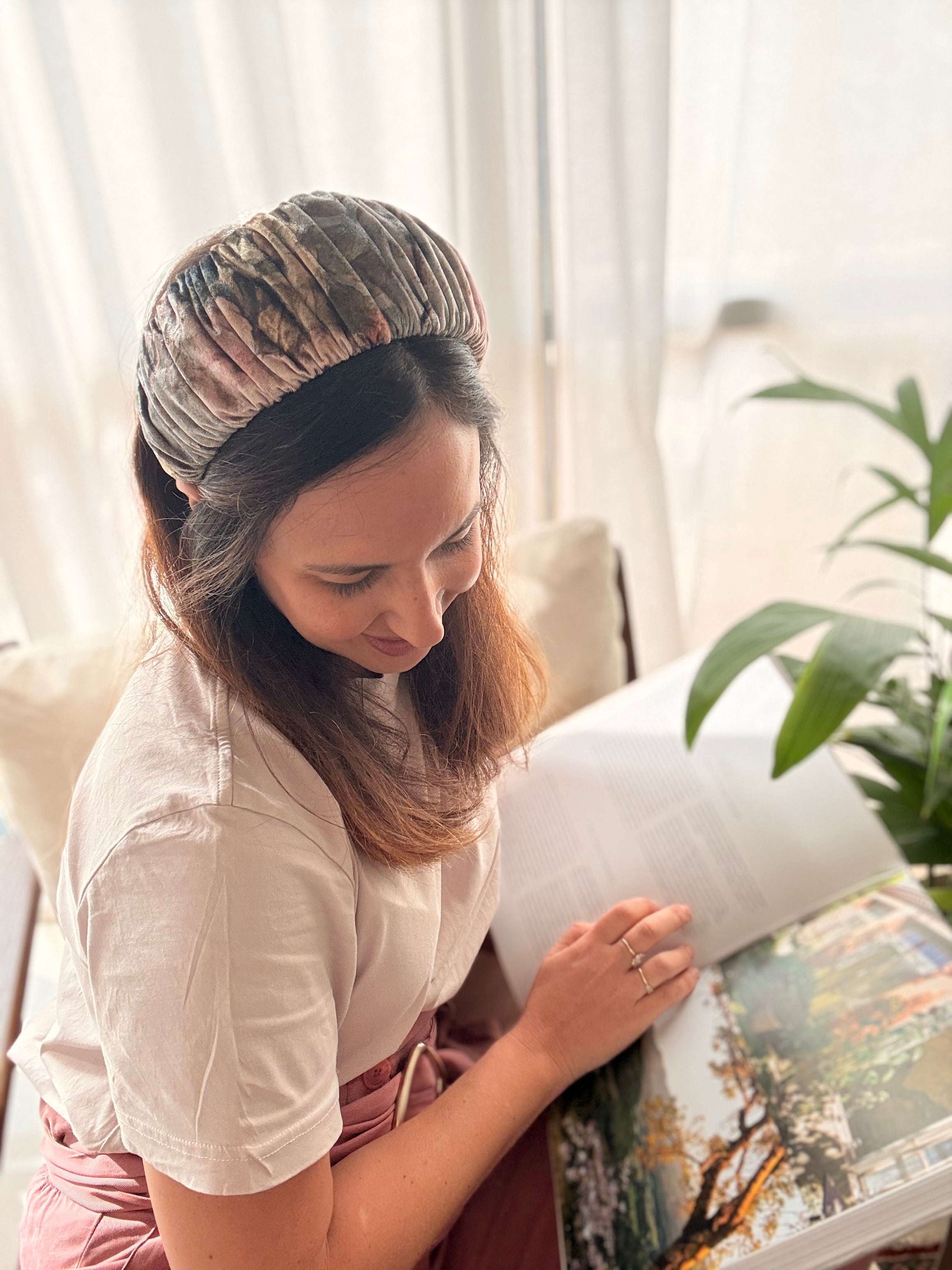 Mila Medium Velvet Headband, Pink Tones