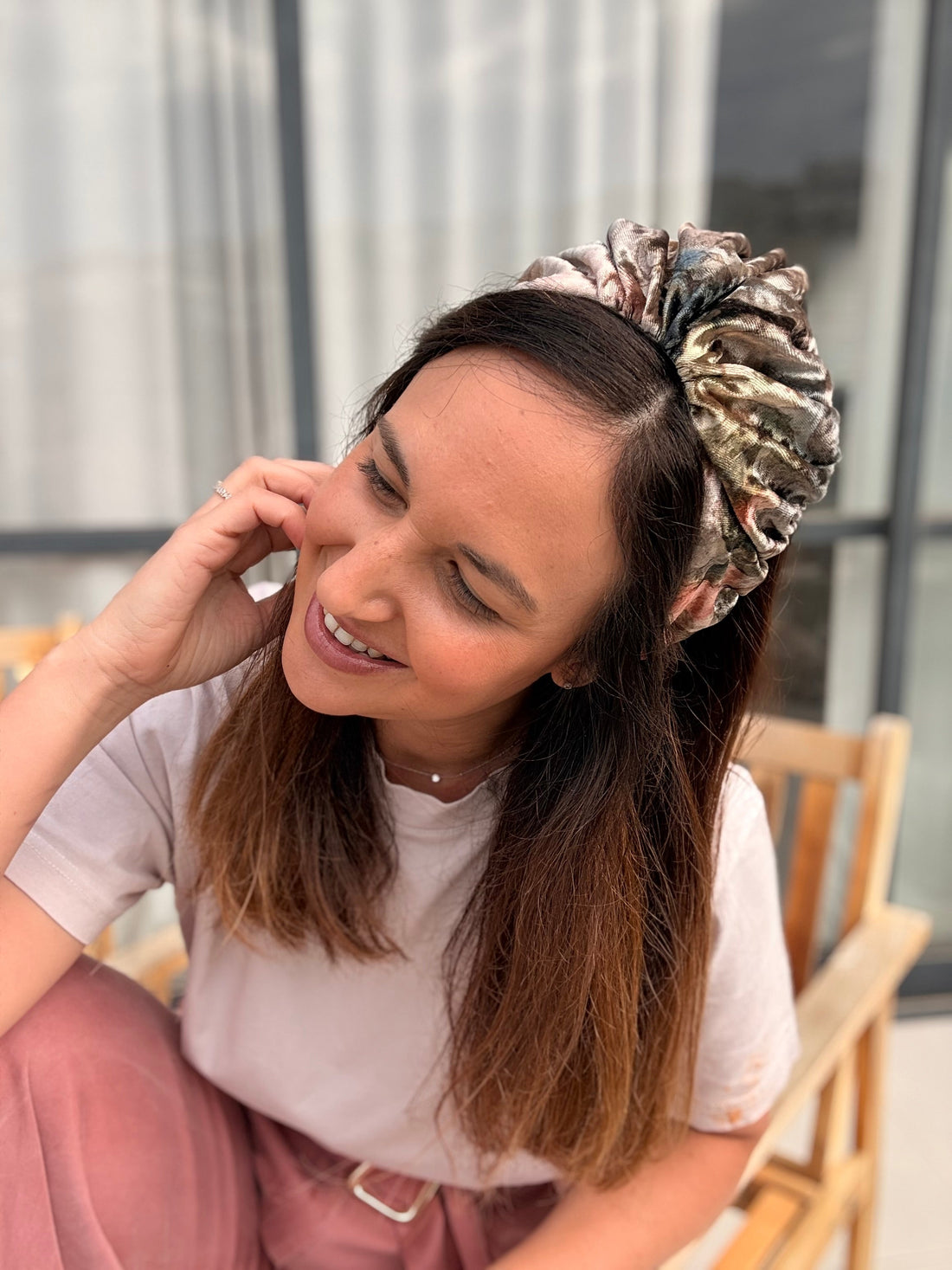 Celine Medium Velvet Headband, Pink Tones