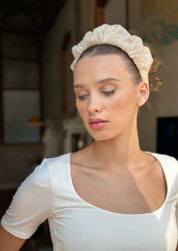 Viola Headband, Cream Sequin