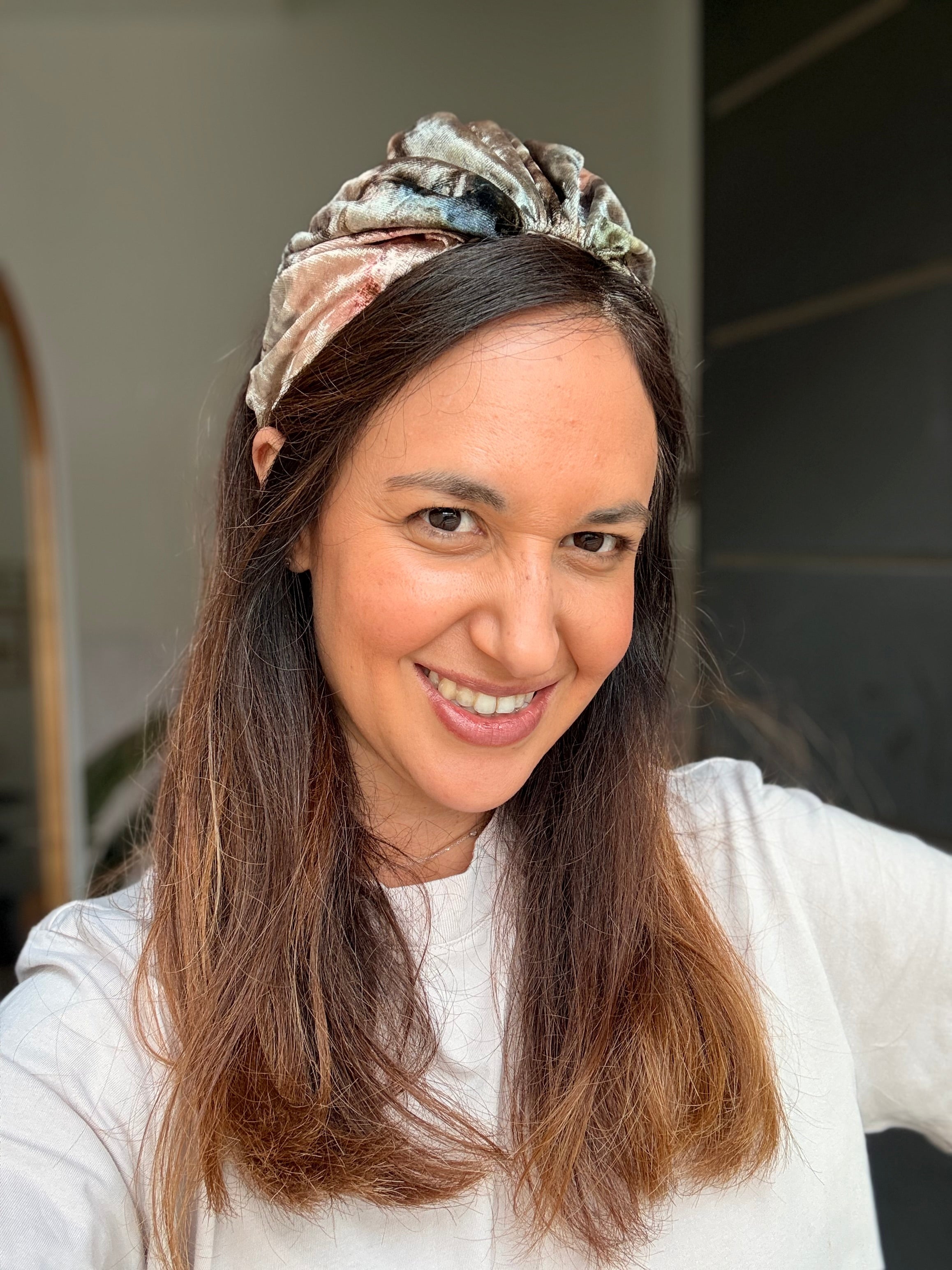 Celine Wide Velvet Headband, Pink Tones