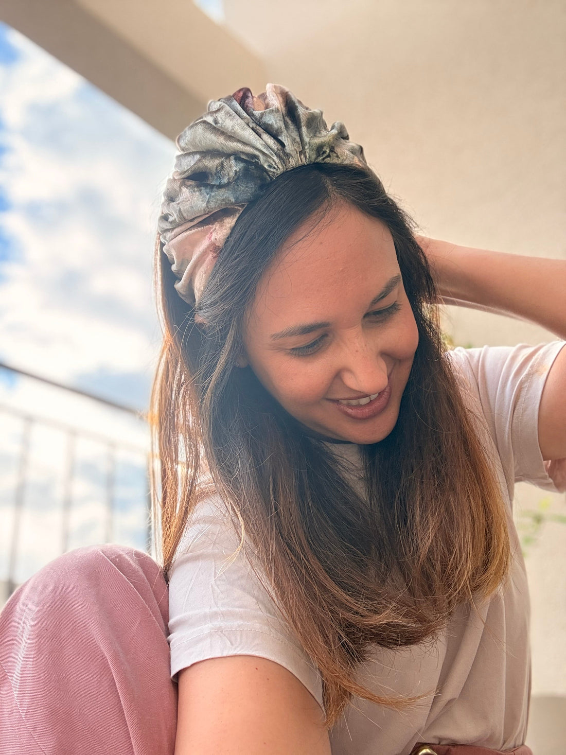 Celine Wide Velvet Headband, Pink Tones