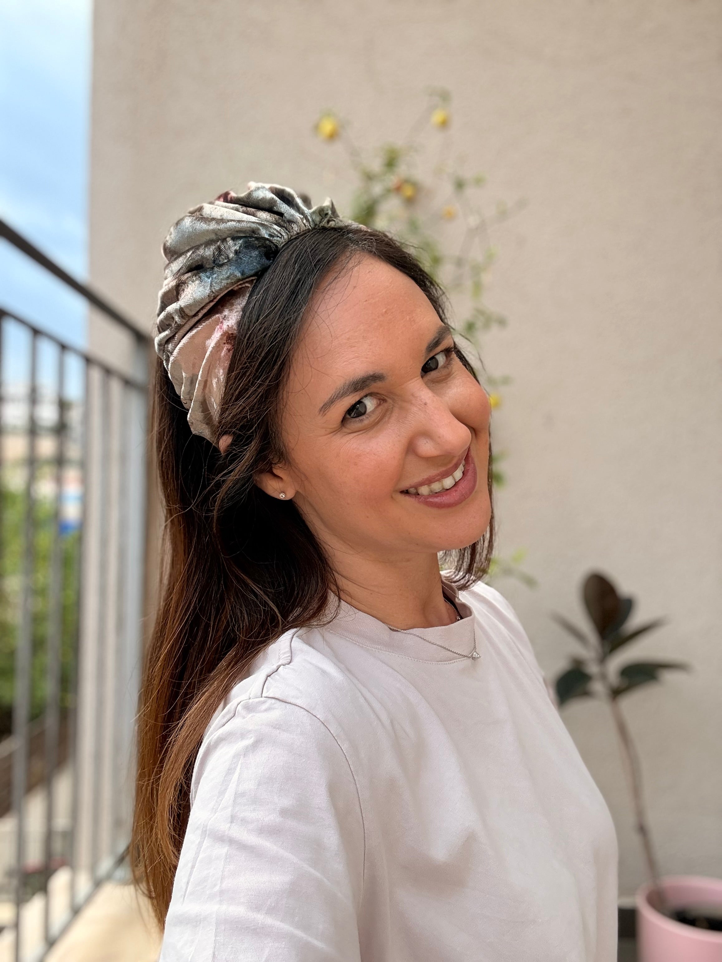 Celine Wide Velvet Headband, Pink Tones