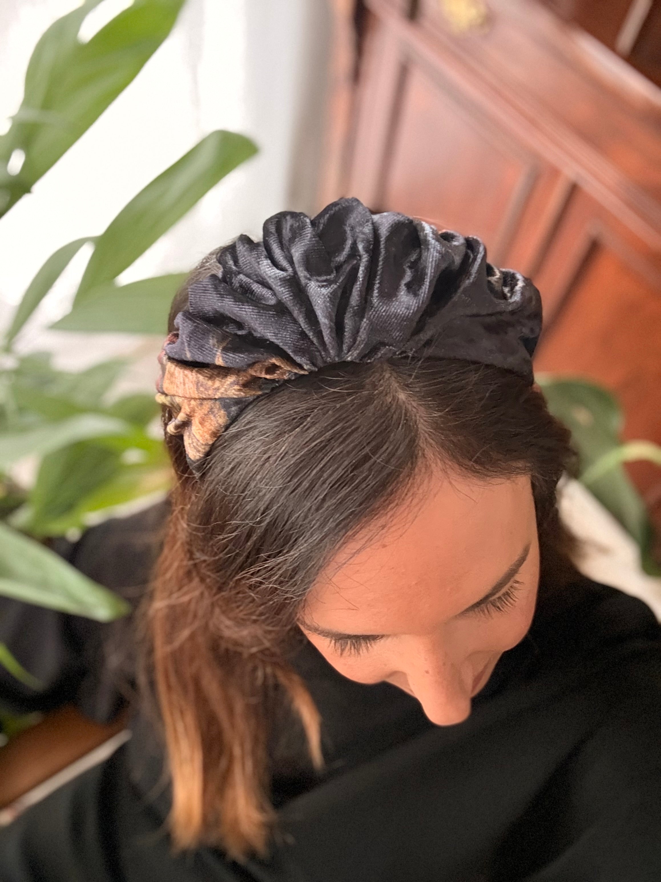 Celine Velvet Headband, Deep Black