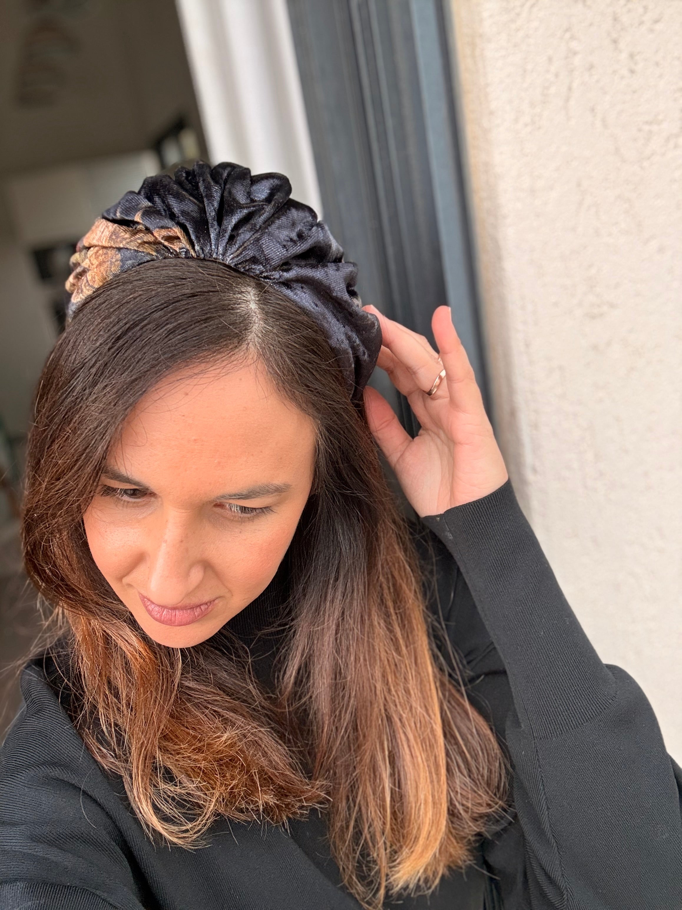 Celine Velvet Headband, Deep Black