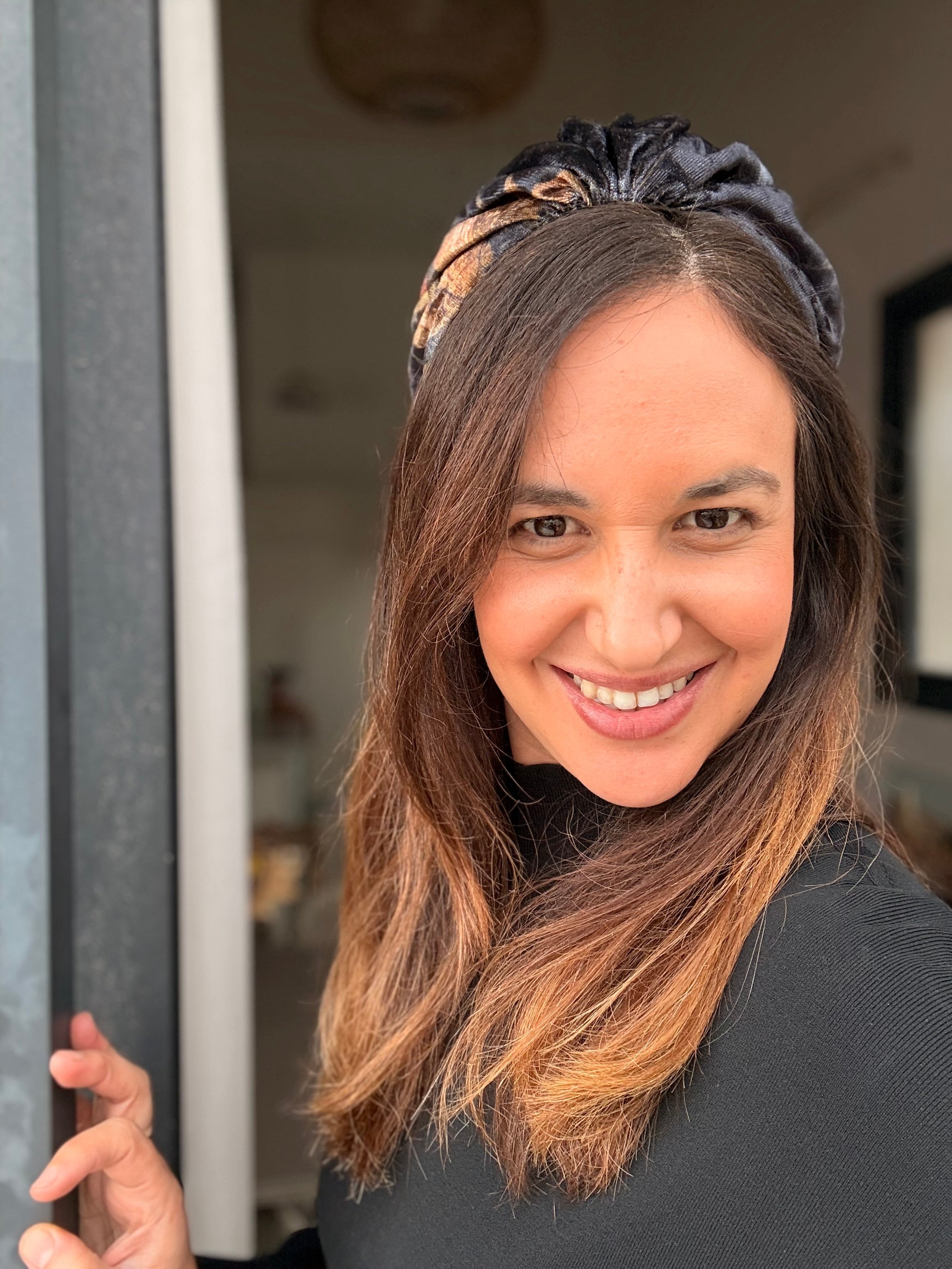 Celine Velvet Headband, Deep Black