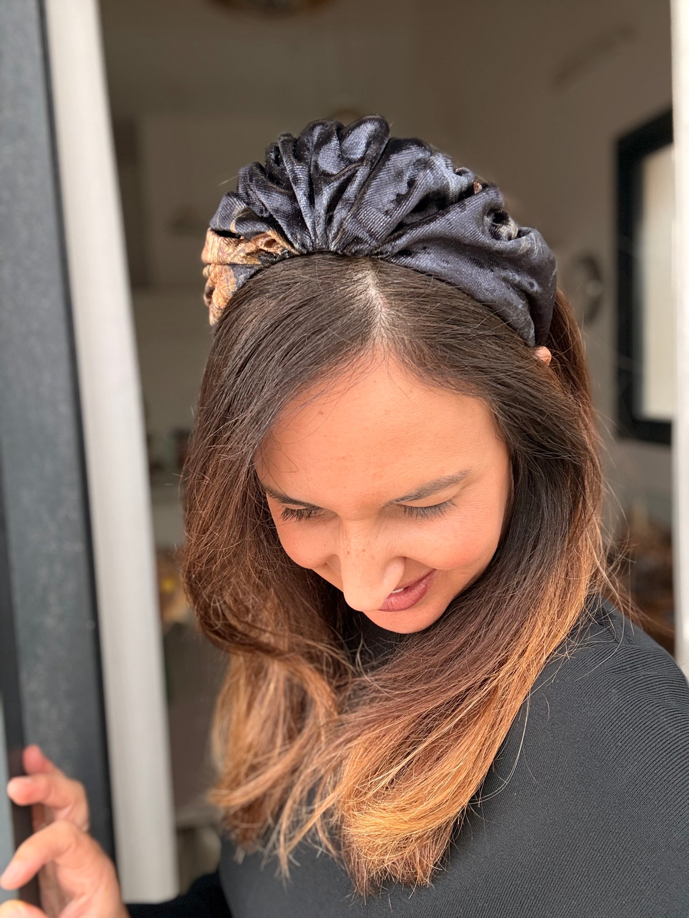 Celine Velvet Headband, Deep Black