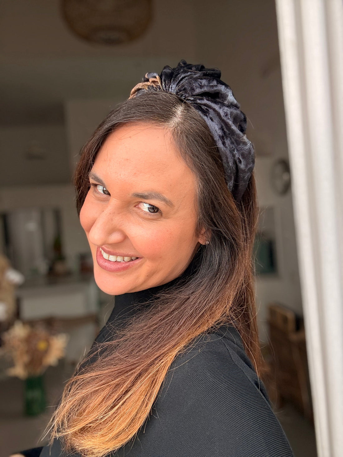 Celine Velvet Headband, Deep Black