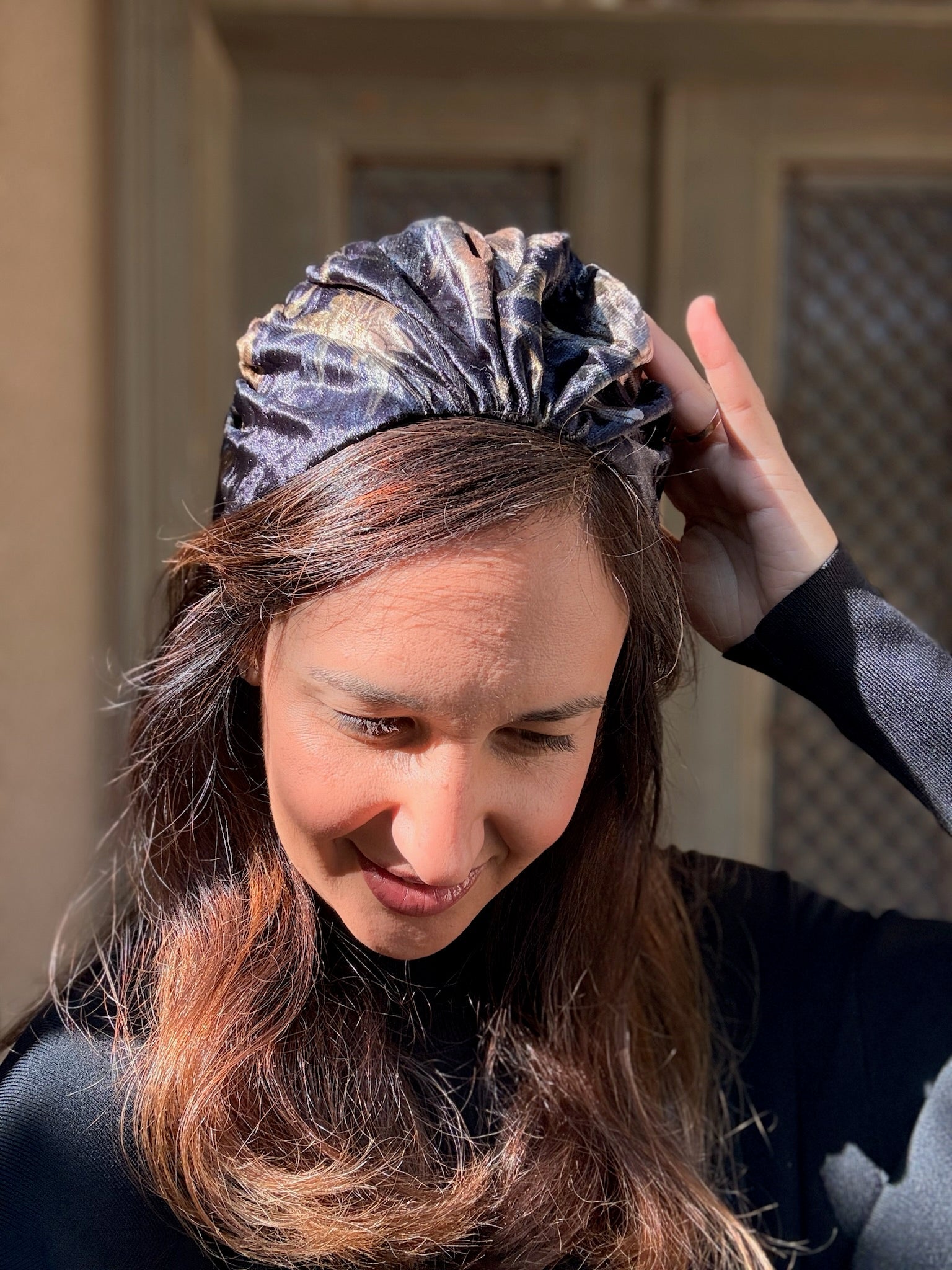 Celine Wide Velvet Headband, Deep Black