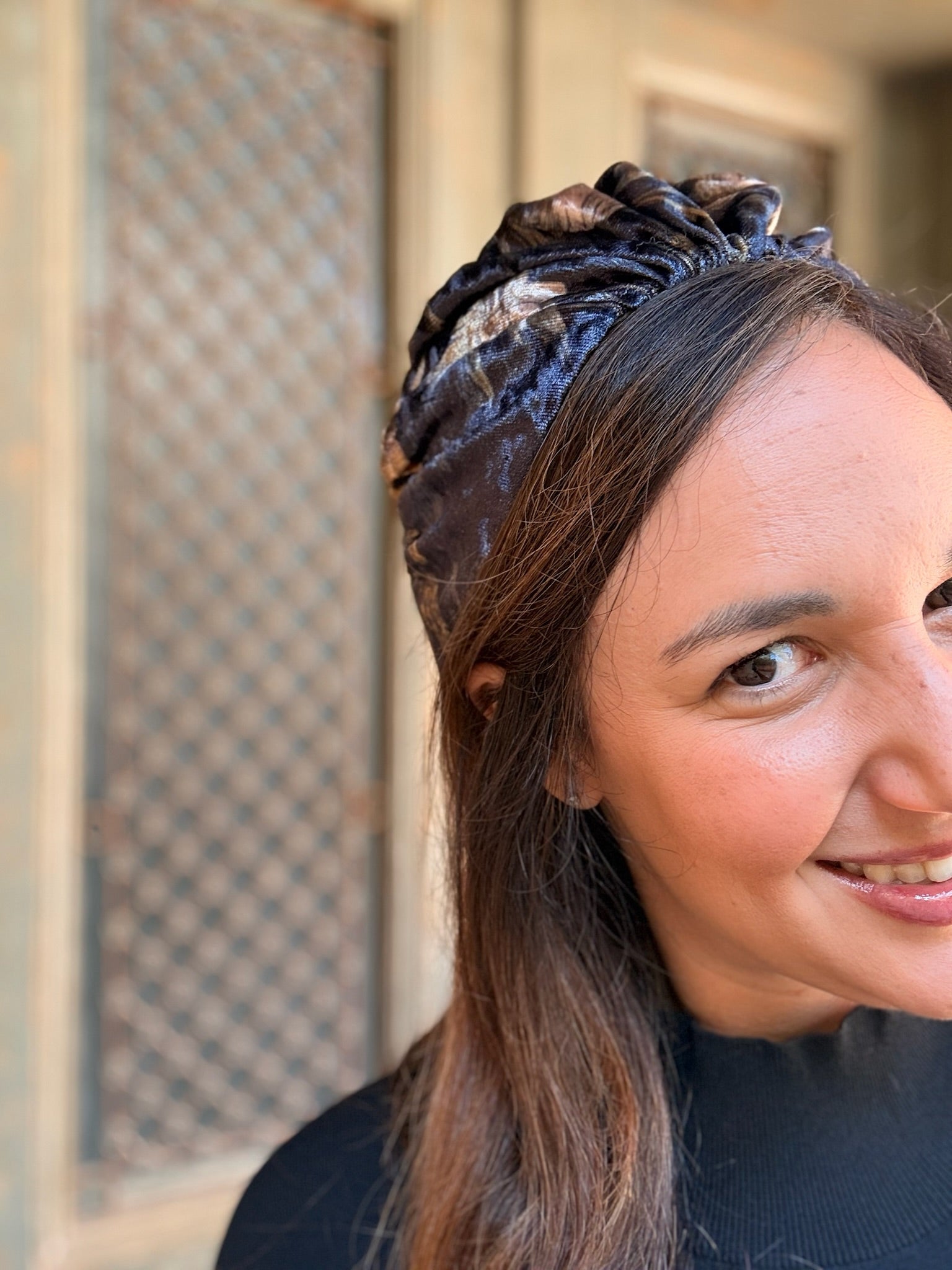 Celine Wide Velvet Headband, Deep Black