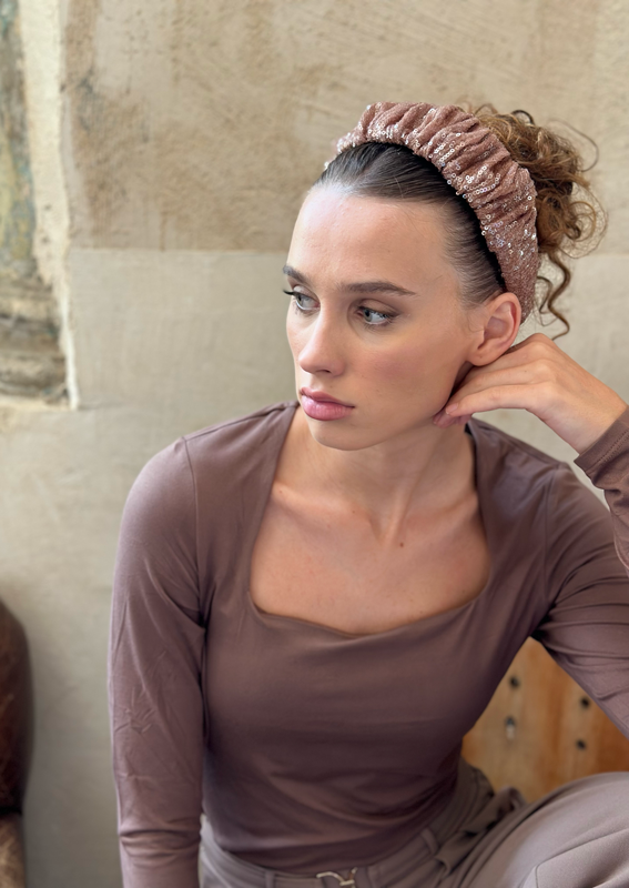 Viola Headband, Mocha Sequin