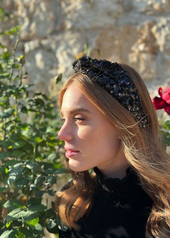 Aisha Headband, Black Sequins
