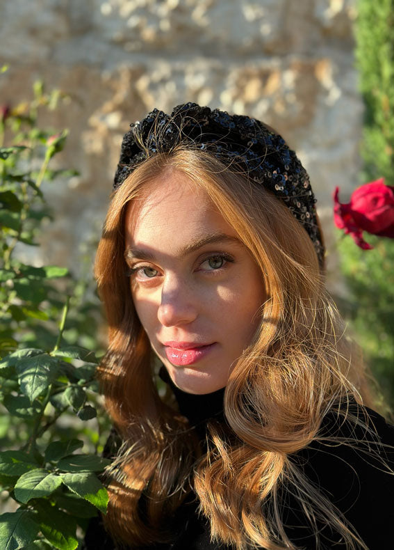 Aisha Headband, Black Sequins