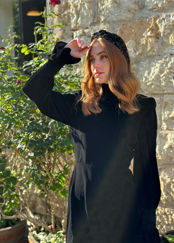 Aisha Headband, Black Sequins