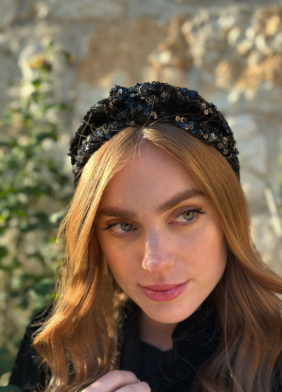 Aisha Headband, Black Sequins