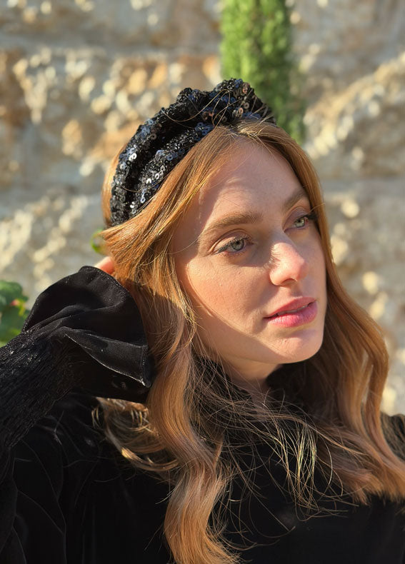 Aisha Headband, Black Sequins