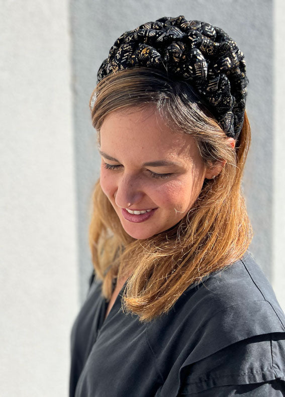 Wide Renee Headband, Black & Mixed Metals