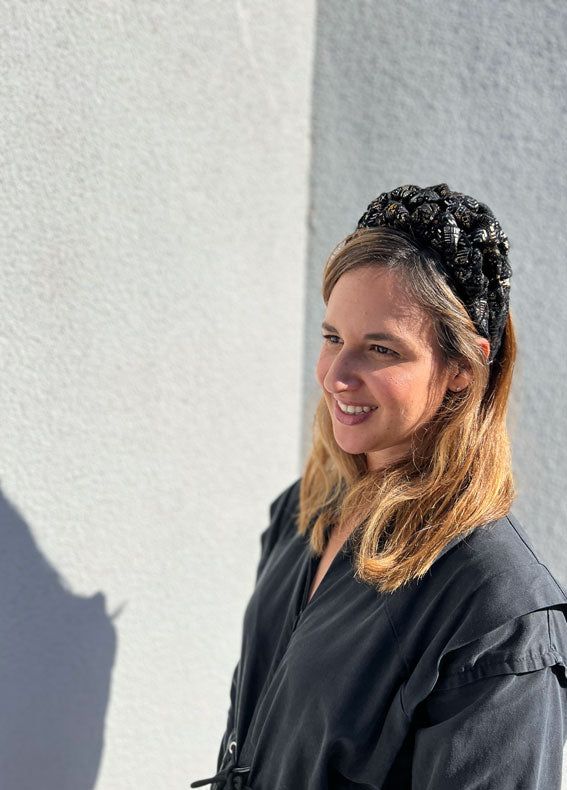 Wide Renee Headband, Black & Mixed Metals