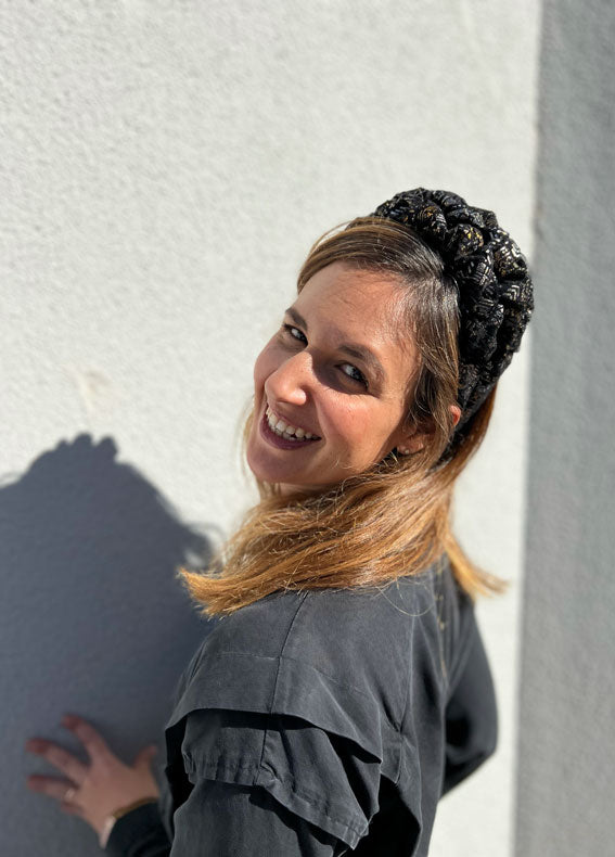 Wide Renee Headband, Black & Mixed Metals