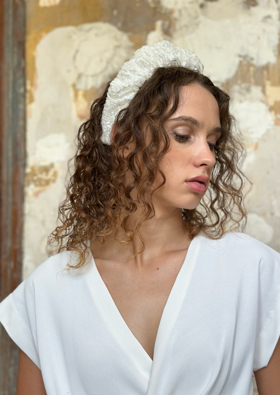 Viola Headband, White Sequin