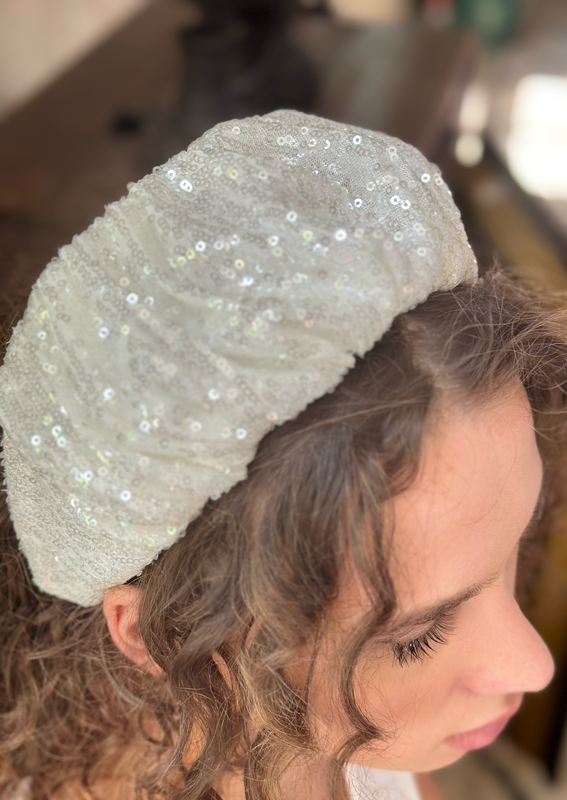 Wide Viola Headband, White Sequin