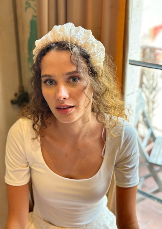 Wide Viola Headband, Baby pink Sequin