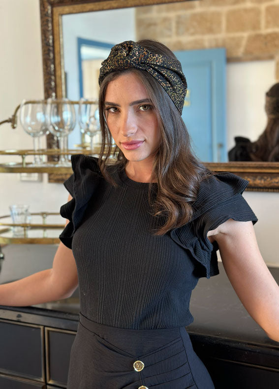 Fiori Full Circle Headband, Black & Gold