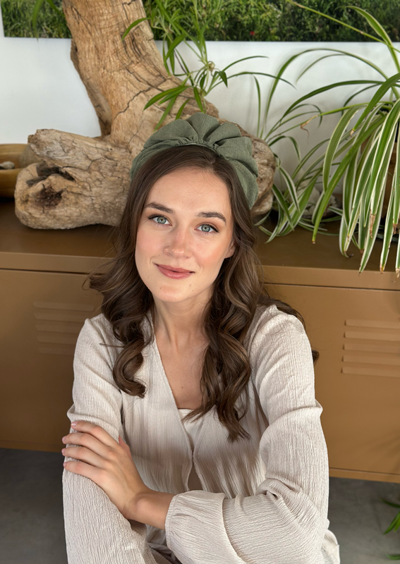 Wide Celine Headband, Sage corduroy