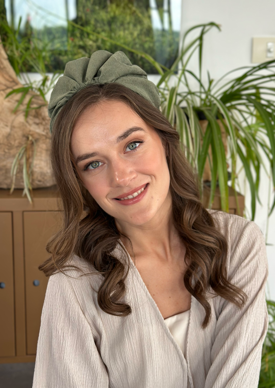Wide Celine Headband, Sage corduroy