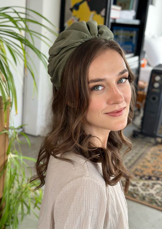 Wide Celine Headband, Sage corduroy