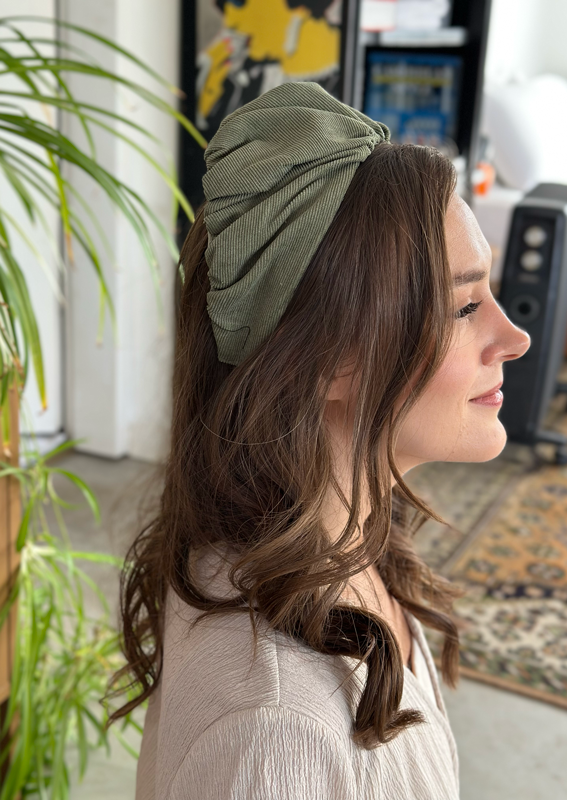 Wide Celine Headband, Sage corduroy