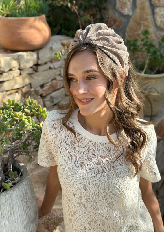 Wide Celine Headband, Camel corduroy