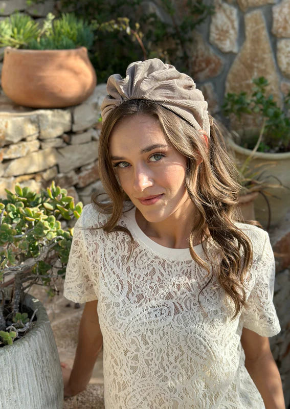 Wide Celine Headband, Camel corduroy