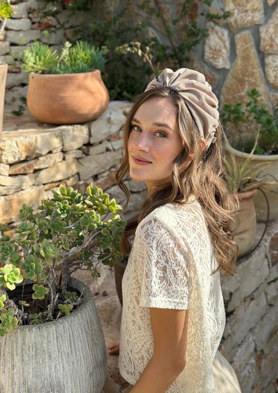 Wide Celine Headband, Camel corduroy