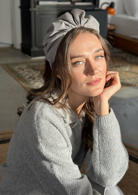 Wide Celine Headband, Gray Corduroy