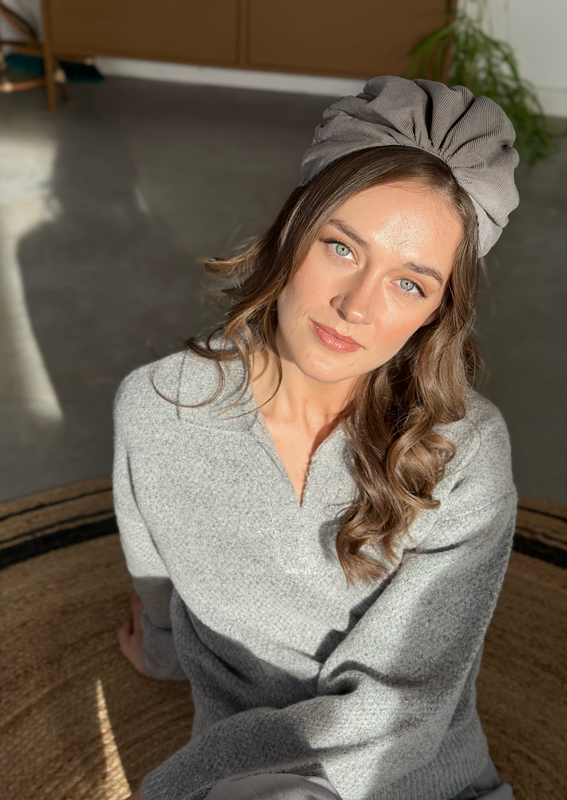 Wide Celine Headband, Gray Corduroy