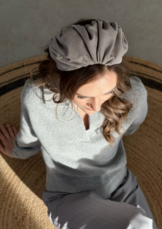 Wide Celine Headband, Gray Corduroy