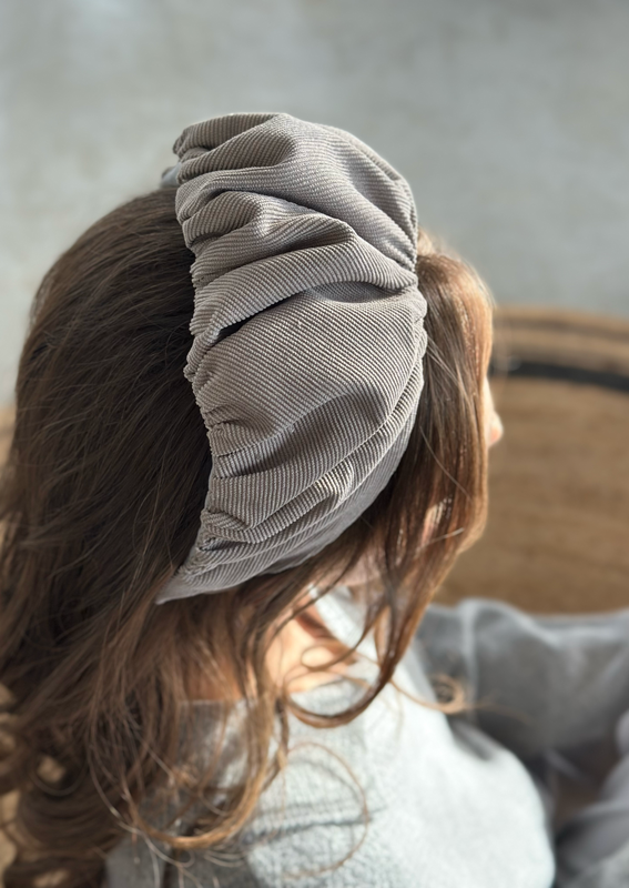 Wide Celine Headband, Gray Corduroy