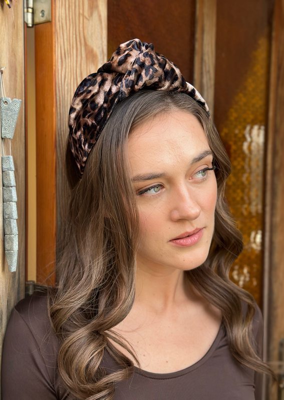 Wide Suf Headband, Leopard Velvet