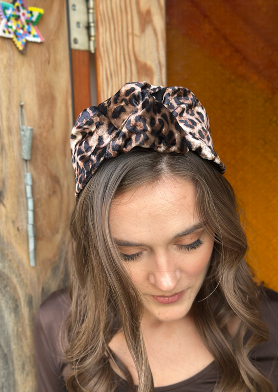 Wide Suf Headband, Leopard Velvet