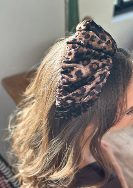 Wide Celine Headband, Leopard Velvet