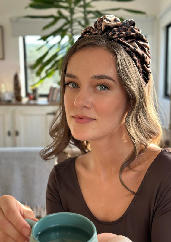Wide Celine Headband, Leopard Velvet