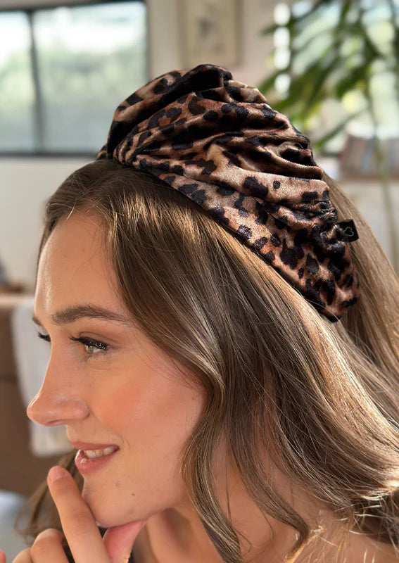Wide Celine Headband, Leopard Velvet