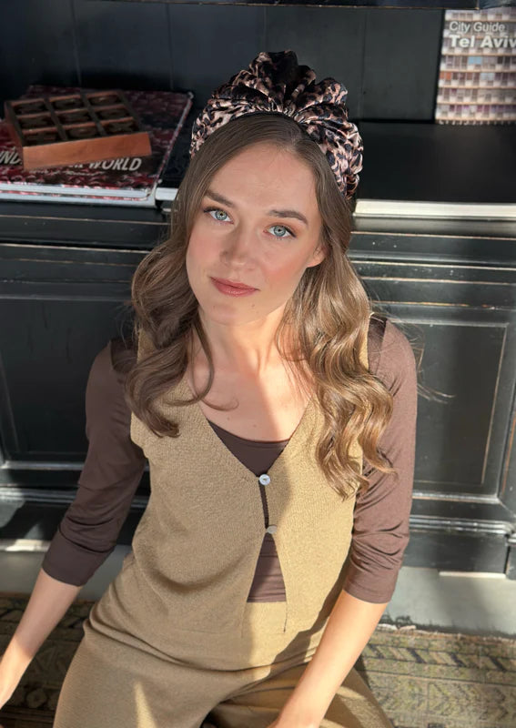 Medium Celine Headband, Leopard Velvet