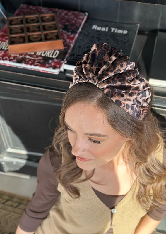 Medium Celine Headband, Leopard Velvet