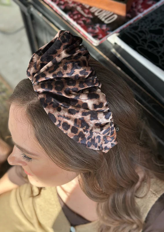 Medium Celine Headband, Leopard Velvet