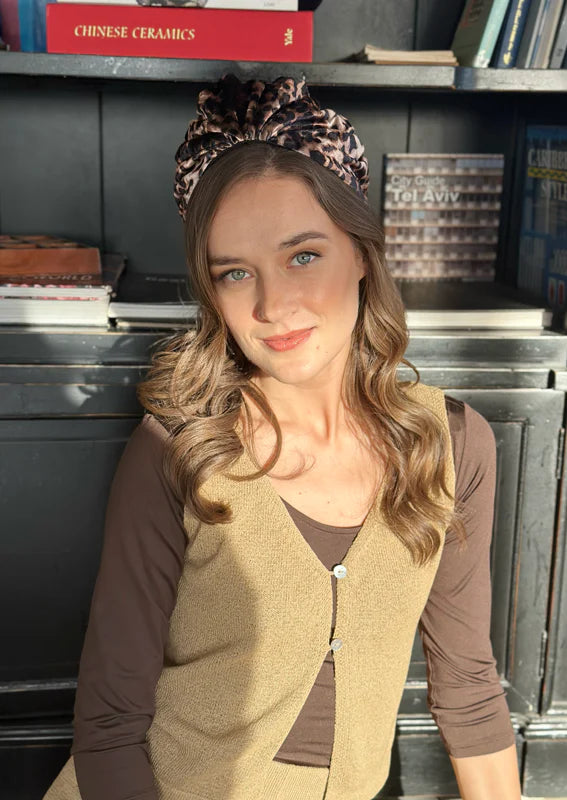 Medium Celine Headband, Leopard Velvet