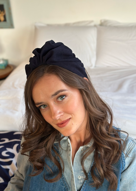 Wide Celine Headband, Blue corduroy