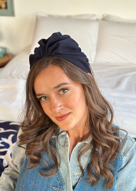 Wide Celine Headband, Blue corduroy