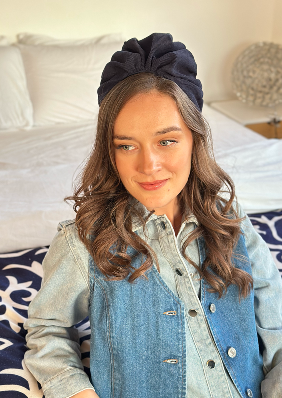 Wide Celine Headband, Blue corduroy