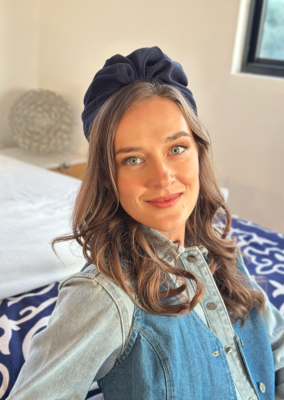 Wide Celine Headband, Blue corduroy